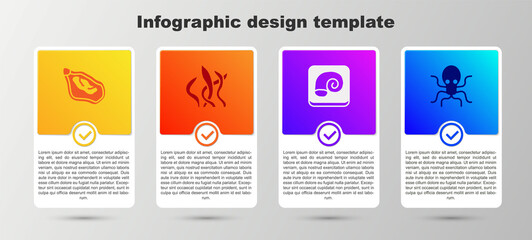 Set Mussel, Seaweed, Octopus on plate and . Business infographic template. Vector