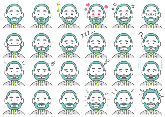 髭を生やしたビジネスマンの表情イラストセット