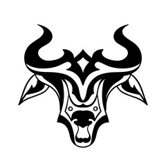Black and white bull's head illustration for sticker, t-shirt, and tattoo designs. Classic bull head triball logo.