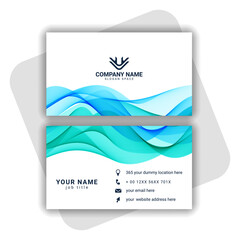 blue modern business card design with wavy shape