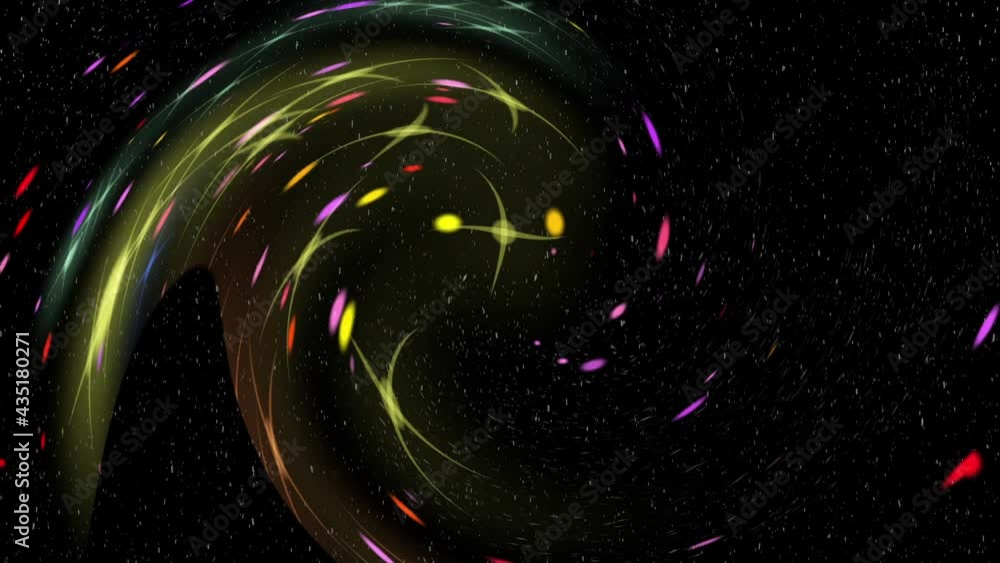 Poster abstract elementary electromagnetic field of rotating particles close-up on the background of stars.