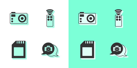 Set Photo camera, , SD card and Remote control for icon. Vector