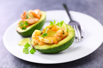 avocado salad with shrimp and herbs