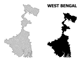 Polygonal mesh map of West Bengal State in high resolution. Mesh lines, triangles and dots form map of West Bengal State.