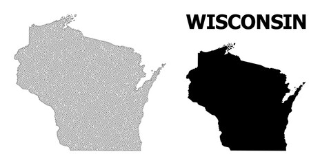 Polygonal mesh map of Wisconsin State in high detail resolution. Mesh lines, triangles and dots form map of Wisconsin State.