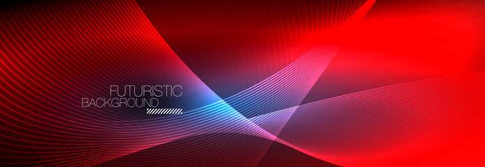 Abstract neon glowing light in the dark with waves. Shiny magic energy and motion concept, vector abstract wallpaper background