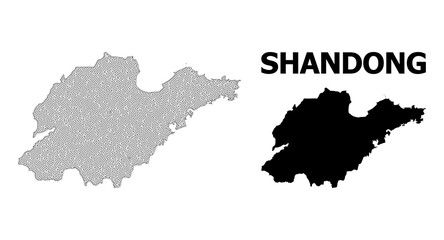 Obraz premium Polygonal mesh map of Shandong Province in high detail resolution. Mesh lines, triangles and dots form map of Shandong Province.