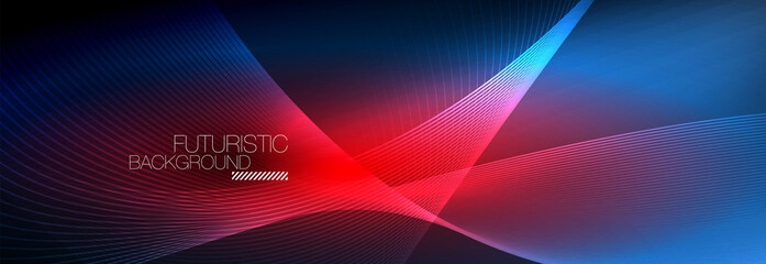 Abstract neon glowing light in the dark with waves. Shiny magic energy and motion concept, vector abstract wallpaper background