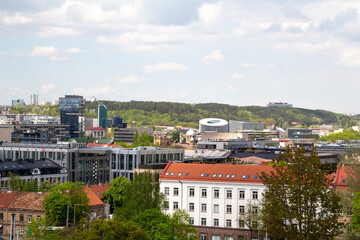 Fototapeta na wymiar Panorama of the central district of Vilnius. Capital of lithuania. May. Spring in the city. 