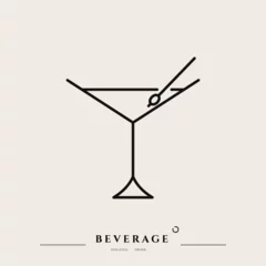 Foto op Plexiglas Beverage thin line icon. Minimal summer alcohol cocktail in glass for restaurant and design element. Thin outline and editable stroke. Beverage isolated on beige background. Vector cocktail icon © Phantasm