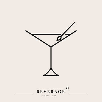 Beverage thin line icon. Minimal summer alcohol cocktail in glass for restaurant and design element. Thin outline and editable stroke. Beverage isolated on beige background. Vector cocktail icon