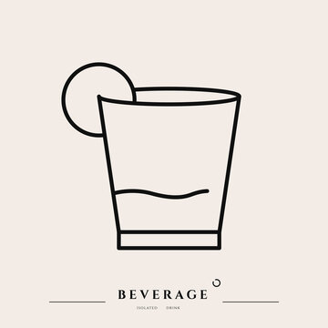 Beverage thin line icon. Minimal summer alcohol cocktail in glass for restaurant and design element. Thin outline and editable stroke. Beverage isolated on beige background. Vector cocktail icon