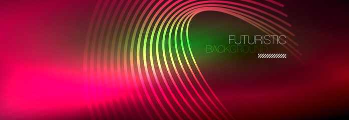 Dark abstract background with glowing neon circles. Trendy layout template for business or technology presentation, internet poster or web brochure cover, wallpaper