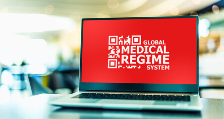 Computer displaying the sign of a Global Medical Regime System