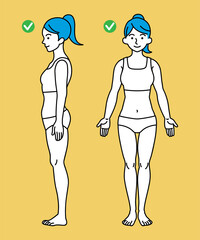Women correct standing posture, Side and Front view