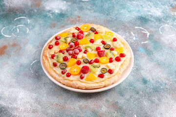 Delicious homemade fruit berry pizza.