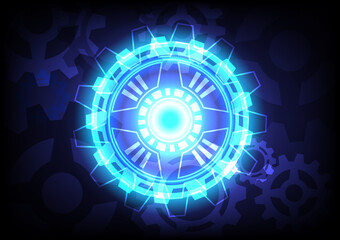 Blue light neon. Abstract gear digital hi-tech background. Futuristic interface. Virtual reality technology screen