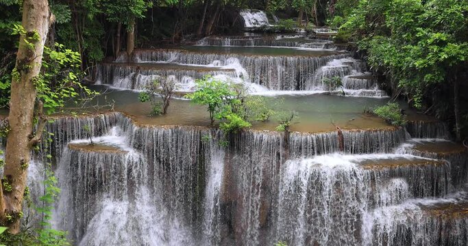Hui Mea Khamin Waterfall, Kanchanabury, Thailand footage 4k video slow motion
