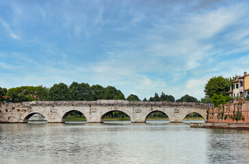 Fototapeta premium Ancient Tiberius bridge in Rimini Italy