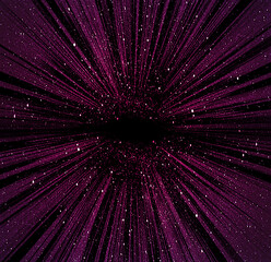 Radiation background of pink light in the night sky. Image of flashy warp.