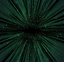 Radiation background of green light in the night sky. Image of flashy warp.