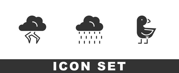 Set Storm, Cloud with rain and Little chick icon. Vector