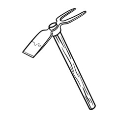 monochrome garden hoe isolated on white. vector comic outline.