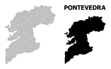 Polygonal mesh map of Pontevedra Province in high detail resolution. Mesh lines, triangles and points form map of Pontevedra Province.