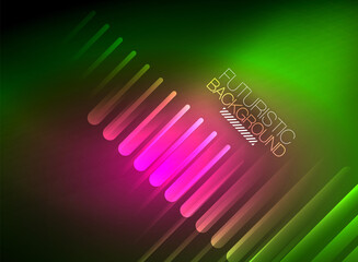 Bright neon color techno abstract background, shiny glowing neon lines in the dark background