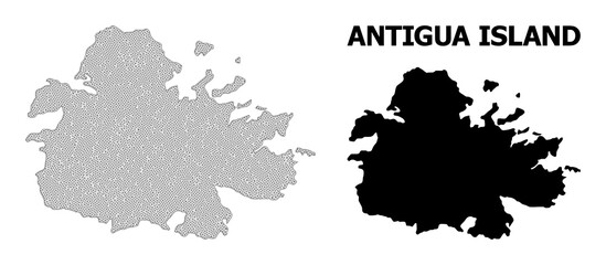 Polygonal mesh map of Antigua Island in high detail resolution. Mesh lines, triangles and points form map of Antigua Island.