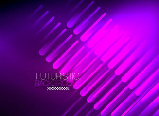 Bright neon color techno abstract background, shiny glowing neon lines in the dark background