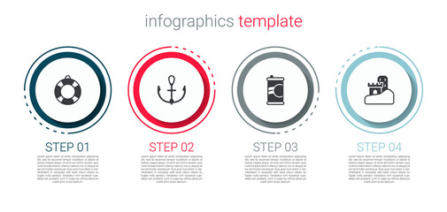 Set Lifebuoy, Anchor, Soda can and Sand castle. Business infographic template. Vector