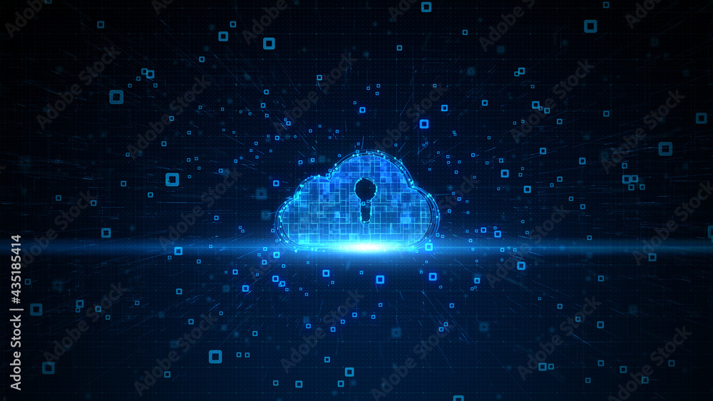 Poster digital cloud computing of cyber security, digital data network protection, 5g connection internet o