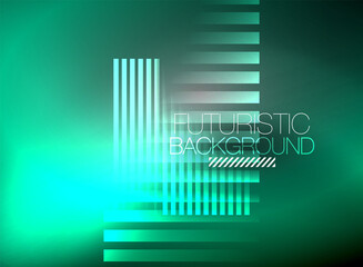 Bright neon color techno abstract background, shiny glowing neon lines in the dark background