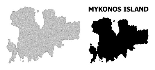 Polygonal mesh map of Mykonos Island in high detail resolution. Mesh lines, triangles and points form map of Mykonos Island. - obrazy, fototapety, plakaty