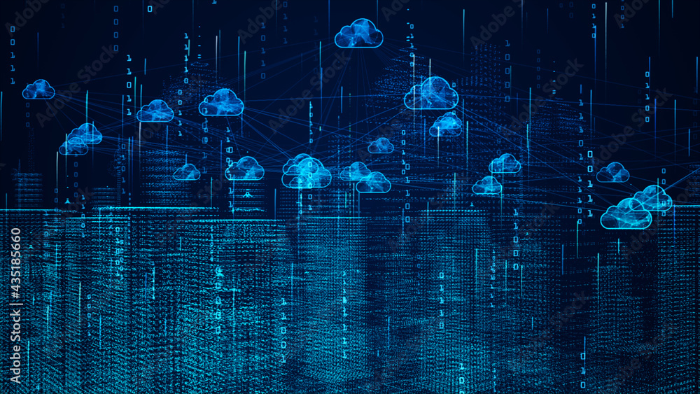 Aufkleber smart city of cloud computing using artificial intelligence rotation movement. futuristic technology