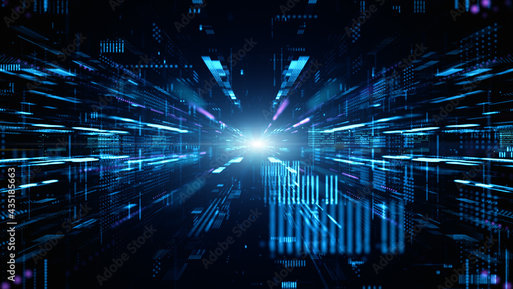 Poster Digital cyberspace and digital data network connections concept. Future technology digital abstract background concept. 3d rendering