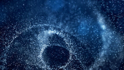 Defocused digital particles rotation movement, Digital cyberspace abstract background blue color concept. 3d rendering