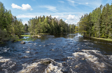 Swedish river and natural salmon area in spring. Farnebofjarden national park in north of Sweden.