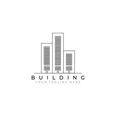 Fototapeta premium building logo illustration line art vector design minimalist modern. architecture creative outdoor nature monoline outline linear simple construction roof apartment home house