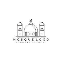mosque logo line art vector illustration design minimalist modern. architecture creative outdoor nature monoline outline linear simple building construction islam muslim religion ramadan