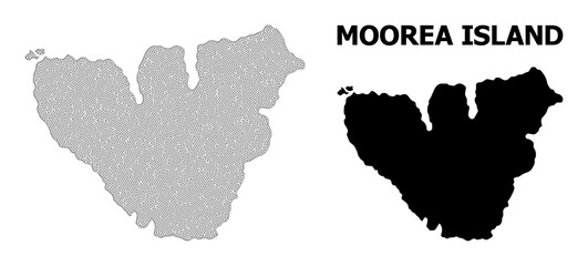 Obraz premium Polygonal mesh map of Moorea Island in high detail resolution. Mesh lines, triangles and points form map of Moorea Island.