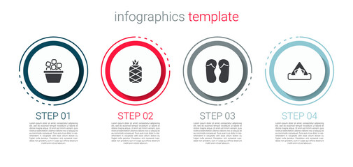 Set Ice bucket, Pineapple, Flip flops and Tourist tent. Business infographic template. Vector