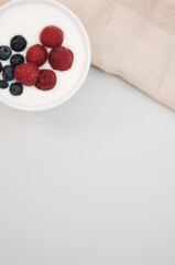 fresh yogurt raspberry and blueberries healthy breakfast