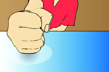 Man banging his fist on the table vector art. showing first. Businessman hitting table with the clenched fist.