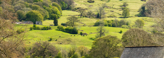 Hillside farm land in Cromford, Derbyshire, UK