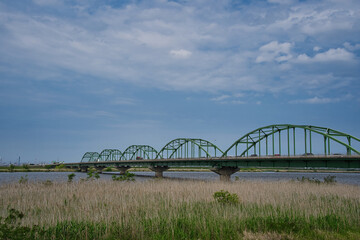 Fototapeta na wymiar 利根川河口堰,千葉と茨城を繋ぐ橋