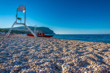 Lifeguard equipment in the beach of Numana, Ancona