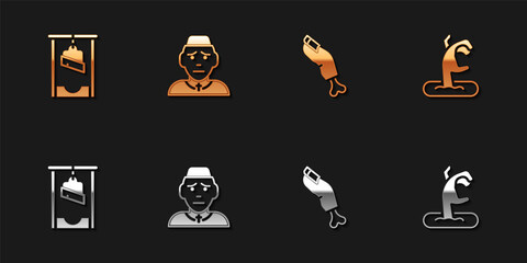 Set Guillotine, Priest, Zombie finger and hand icon. Vector