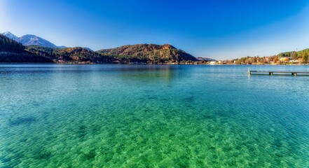 Fototapeta premium lake in the mountains with green water